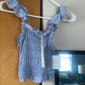 Boutique Ruffled Smocked Blue Top